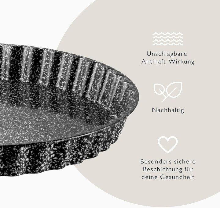 NAKOA Quicheform, Tarteform und Kuchenform - Backform aus Metall Rund 28 cm 4-fach Antihaft-beschich