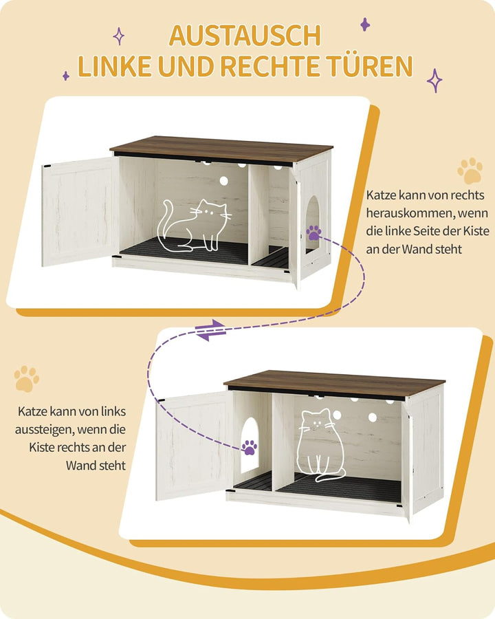 Hzuaneri Katzenklo Schrank, Katzenschrank, Katzentoilette mit Herausnehmbarer Trennwand, Katzenhaus,