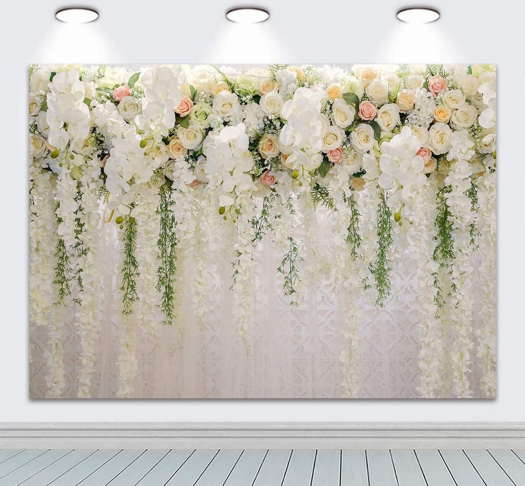 BUTEN Weisser Blumen-Hintergrund, Vorhang für Brautparty, Hochzeit, Rose, Fotografie - Babyparty Dek