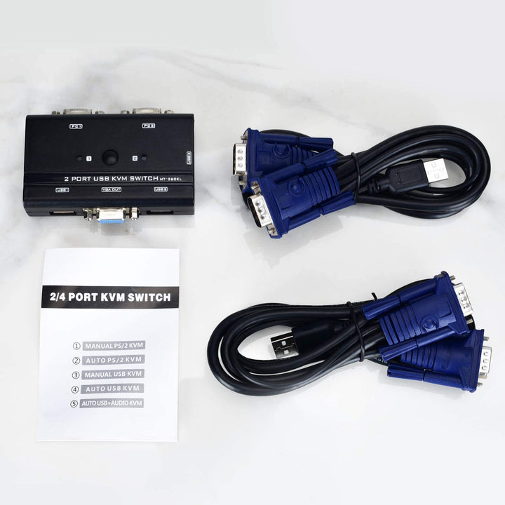 TCNEWCL 2 Port KVM Switch VGA mit 2-in-1 Kabel, VGA USB KVM Switcher 2 PCs 1 Monitor, mit 3 USB 2.0