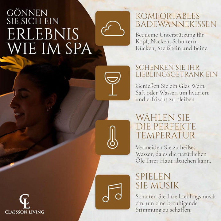 Badewannenkissen Ganzkörper Badekissen (125x43cm) - Badewannenmatte mit Kopfstütze unterstützt Nacke