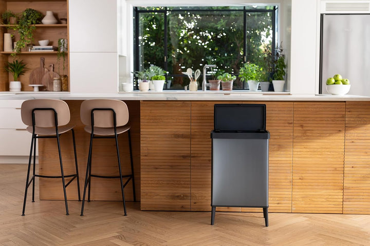 Curver Keter Verto Abfalleimer, Mülltrennung, Deckel mit Druck, Doppelfach, elegantes Design, recyce