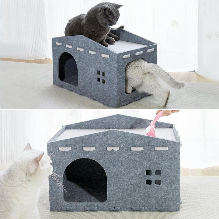 Katzenhöhle Filz, Katzenhaus aus Filz Katzenbett für Katzen, Abnehmbares Katzenbett, Katzenhaus Indo