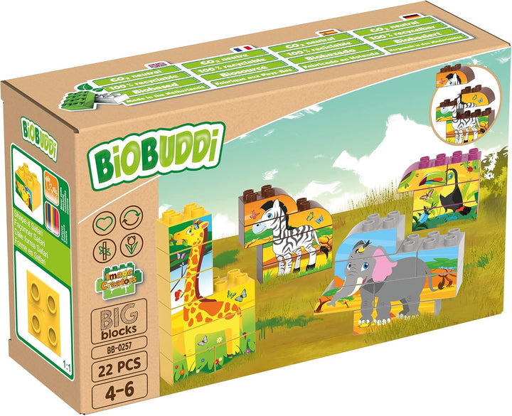 BIOBUDDI Puzzle | 8 Verschiedene Tiere: Giraffe, Elefant, Tukan, Zebra, UVM., 21 Teile, 100% kompati