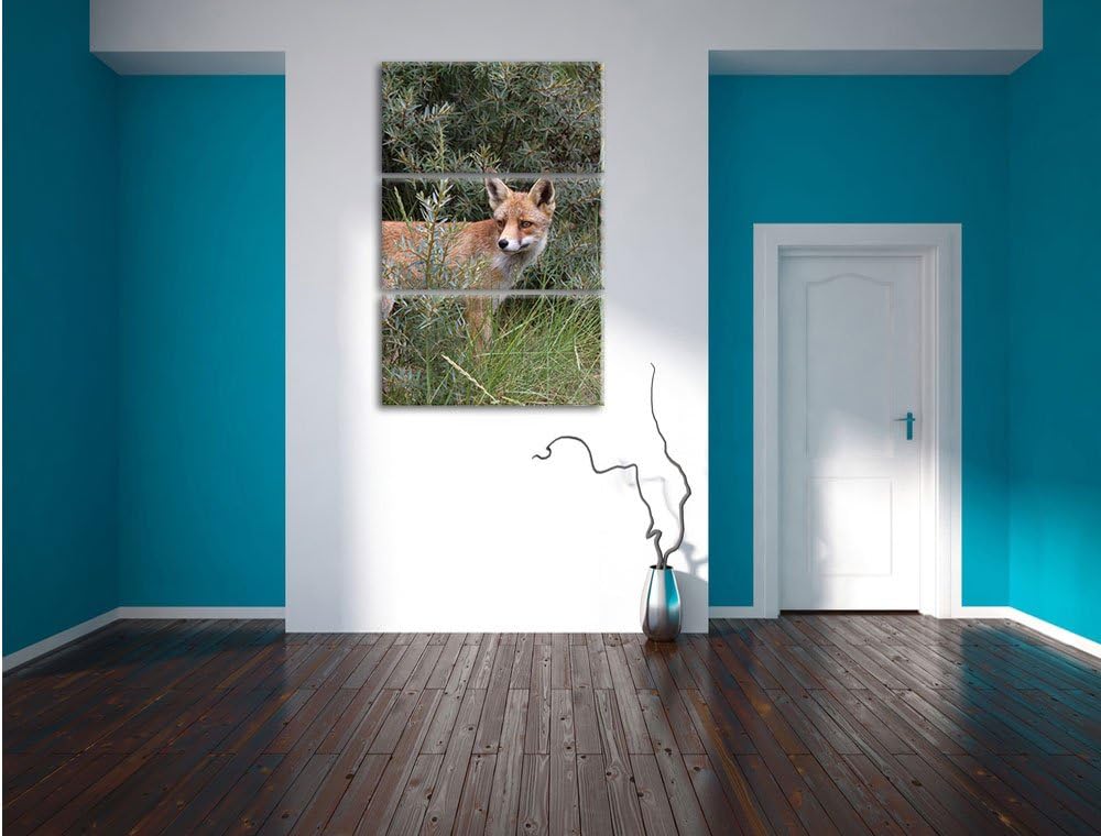 Pixxprint listiger Fuchs im Wildstrauch 3-Teiler Leinwandbild 120x80 Bild auf Leinwand, riesige Bild
