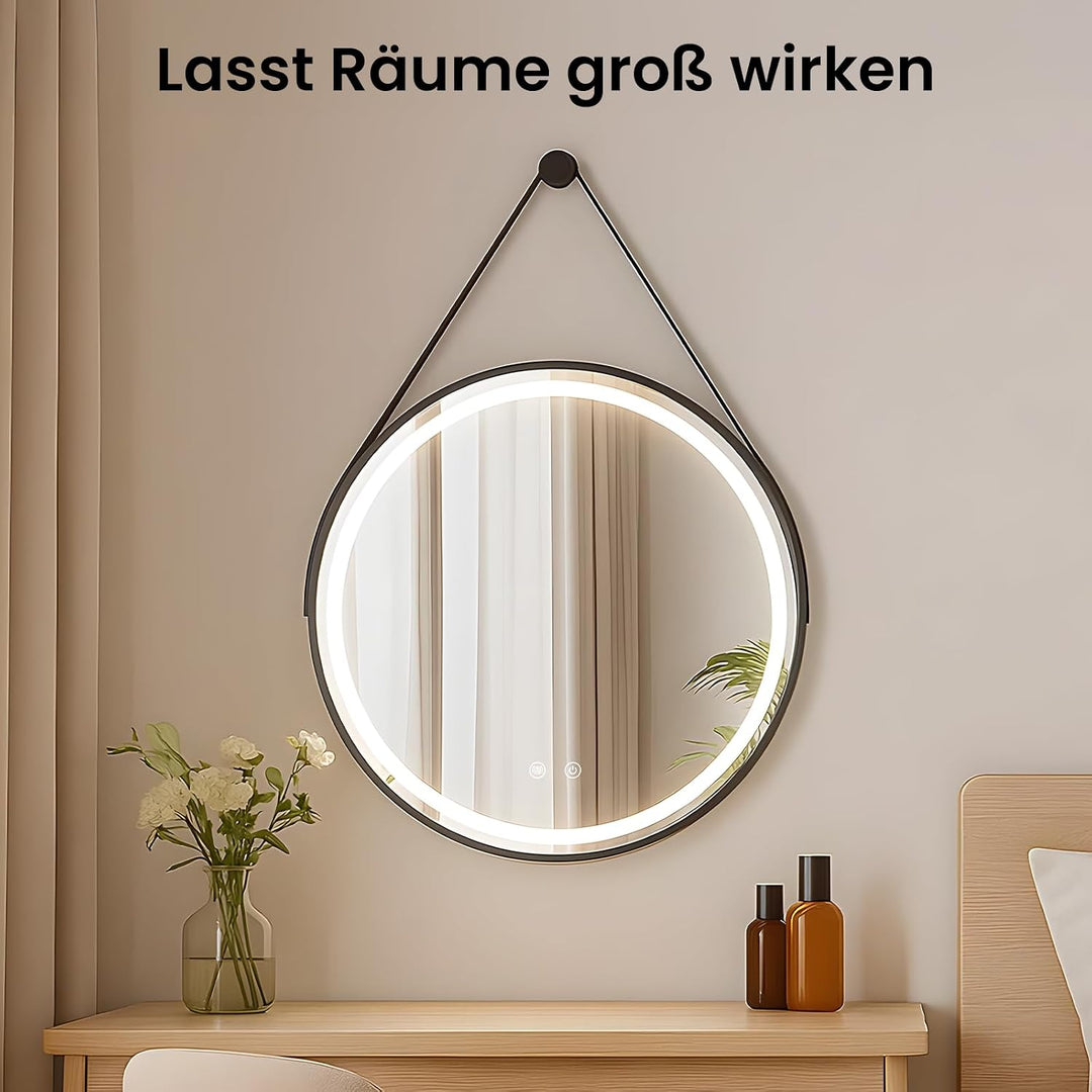 LED Spiegel Bad mit Beleuchtung 70cm Rund – Touch-Schalter, Beschlagfrei, Dimmbar – Badezimmerspiege