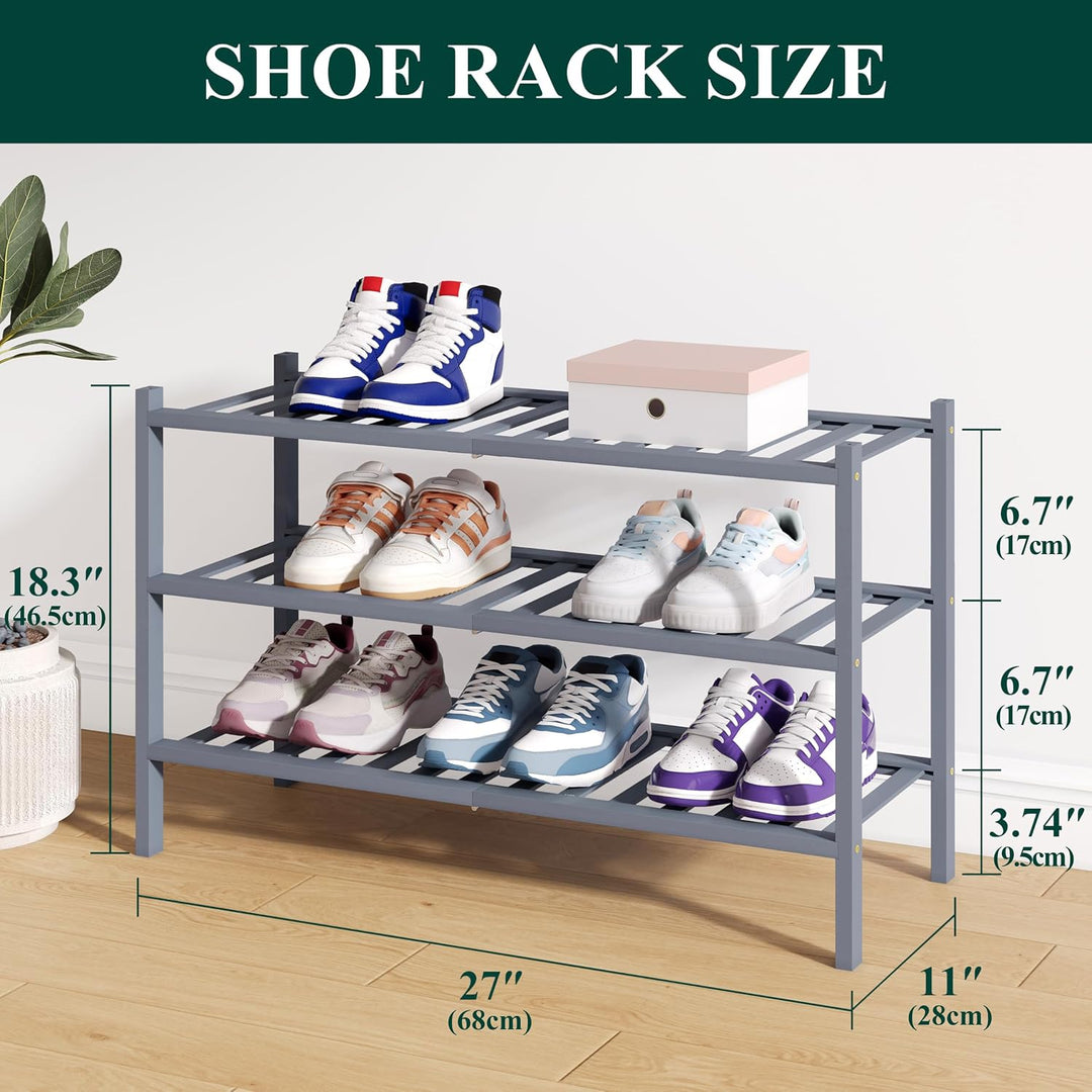 smiry Schuhregal aus Bambus, Schuhregal Platzsparend mit 3 Ebenen, Erweiterbar Stapelbar Shoe Rack,