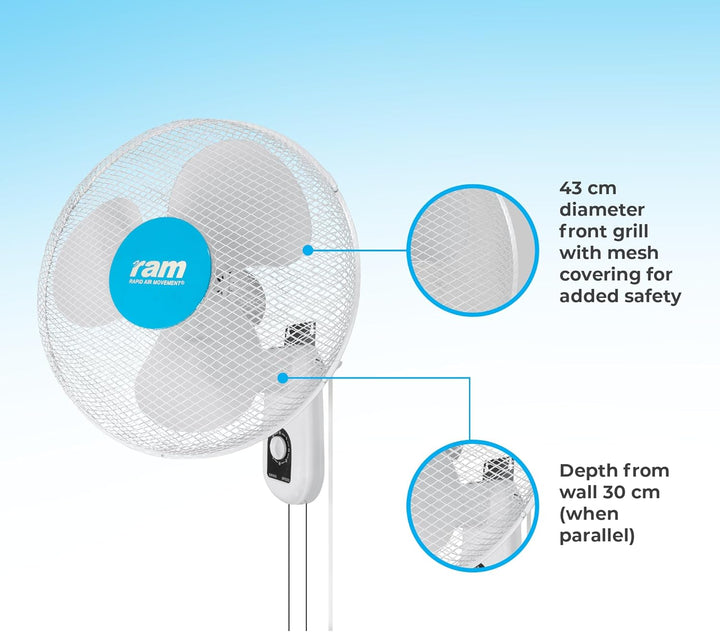 RAM Wandventilator 400 mm, 44 x 19 x 44 cm, weiss,