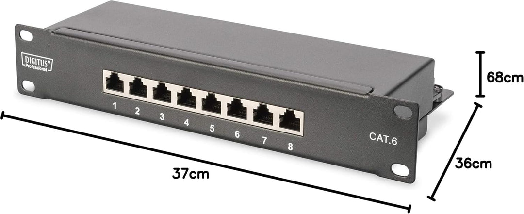 DIGITUS 10-Zoll Set - Netzwerk-Schrank 12HE Schwarz - Fachboden - Steckdosenleiste - 8-Port Patch-Pa