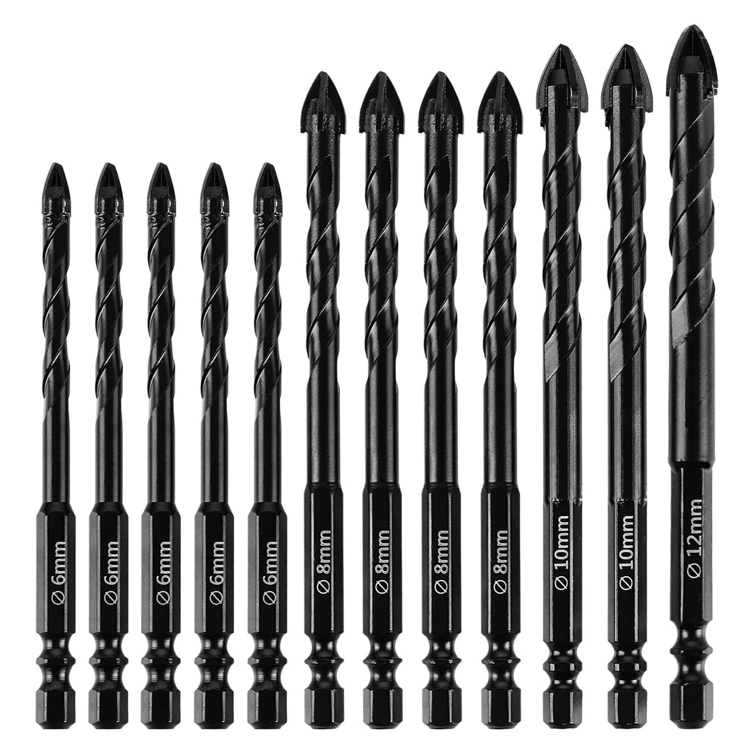 APACALI 12 Stück Fliesenbohrer Keramikbohrer Set Hartmetallbohrer 6/6/6/6/6/8/8/8/8/10/10/12mm Stein