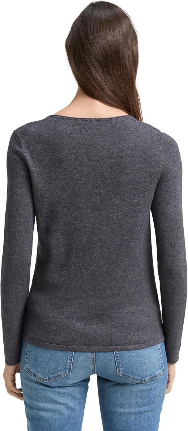 TOM TAILOR Damen Basic Strickpullover mit V-Ausschnitt XS 30281 - Evident Anthracite Melange, XS 302