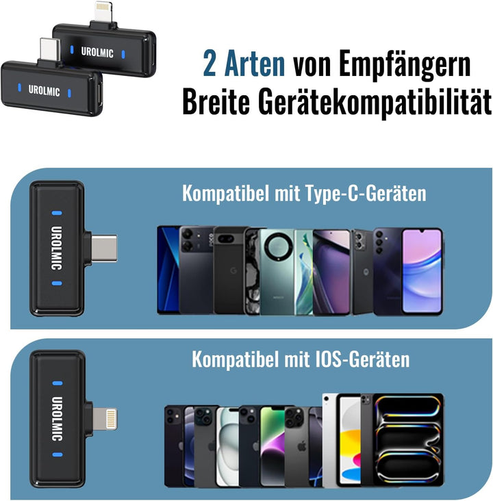 UROLMIC Kabelloses Lavalier Mikrofon mit Digitalem Display & Ladecase, 45H Batterie, 50m Reichweite,