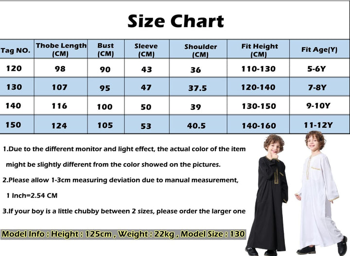 KRUIHAN Jungen Jubba Thobe,Langarm Kinder Abaya Kaftan,Arabische Robe mit Reissverschluss für Jungen
