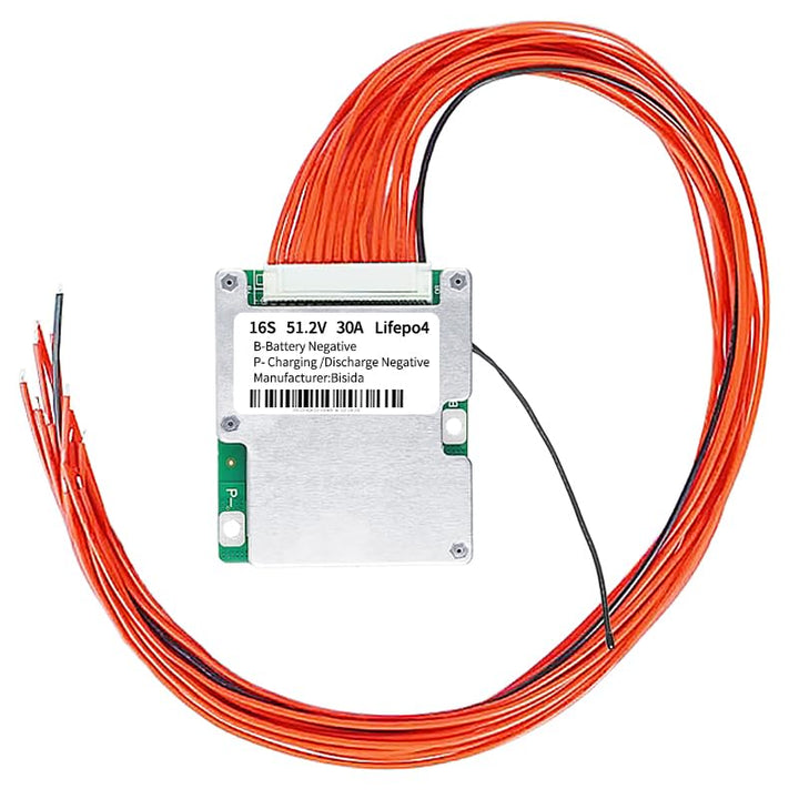 16S BMS 51,2V 30A LiFePO4 PCB-Schutzplatine mit Balancerleitung und NTC, gemeinsamem Anschluss, zehn