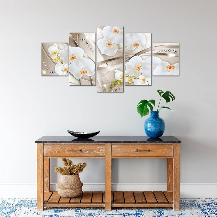Runa Art Wandbilder Blumen Orchidee 5 Teilig Bild auf Vlies Leinwand Deko Wohnzimmer Abstrakt Beige
