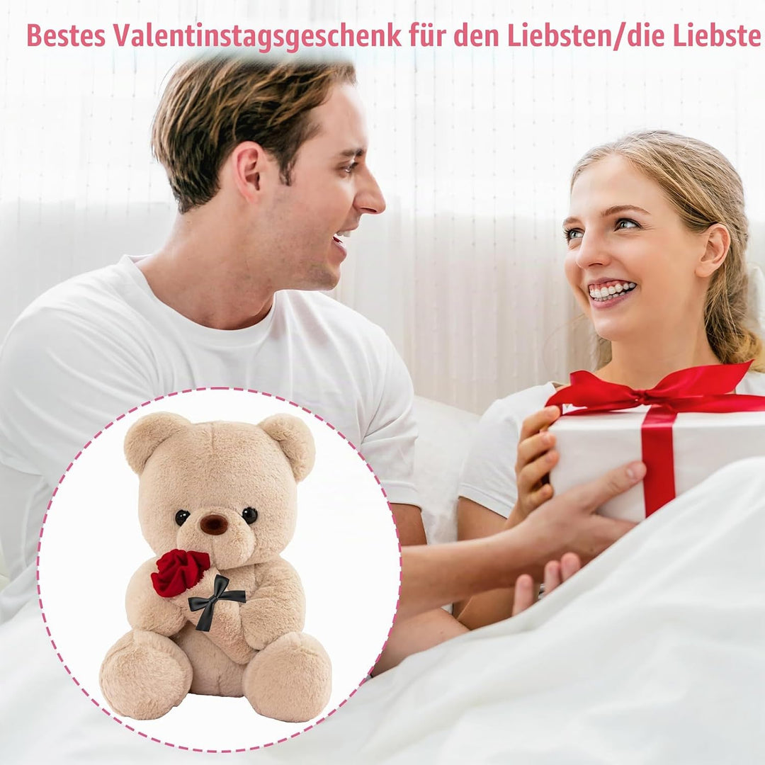 Teddybär mit Rose, Geburtstagsgeschenk für Frauen 35cm Kuscheltier | Süsse Kuscheltier Teddy Rosen T