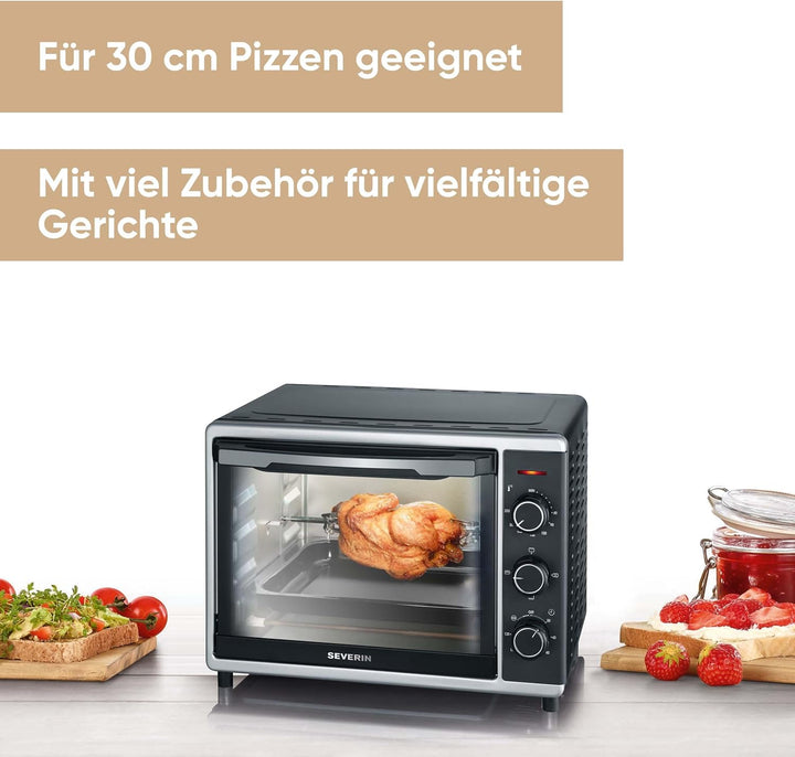 SEVERIN TO 2056 Back- und Toastofen mit Umluftfunktion (1.600 W, Inkl. Grillrost und Backblech, 30 L