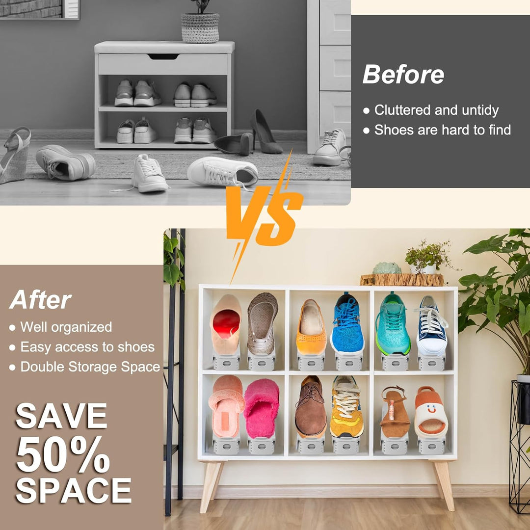 Homtone 20 Stück Schuhstapler, Schuhorganizer Platzsparend, 4 HöHenverstellbar PP Schuhtrenner, Dopp