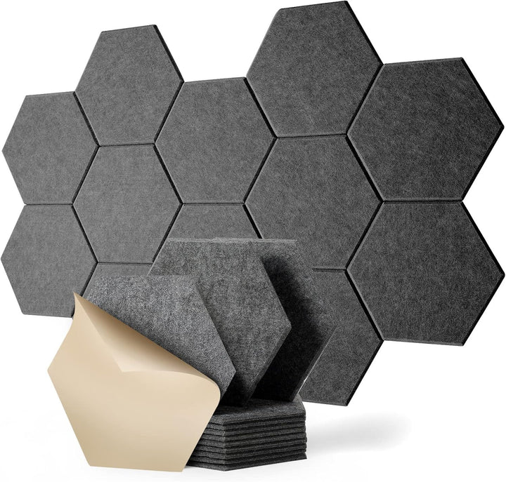 Rdutuok 12 Stück Selbstklebend Akustik Panel,30x26x1cm Hexagon Akustik Absorber Schallschutzplatten