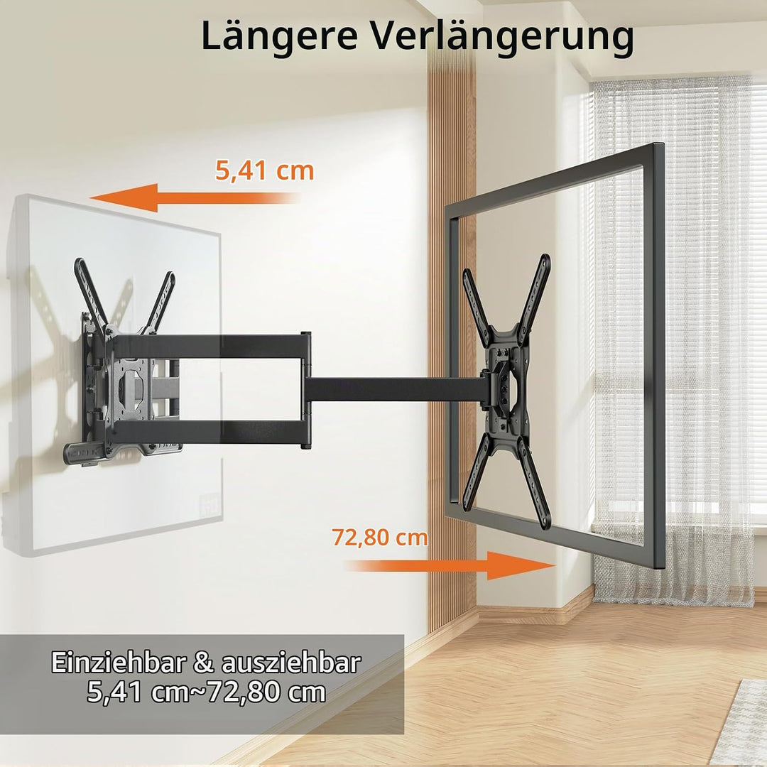 TV Wandhalterung mit 728 mm langem Schwenkarm, für 23–65 Zoll Fernseher, neigbar &amp; drehbar, VESA 400