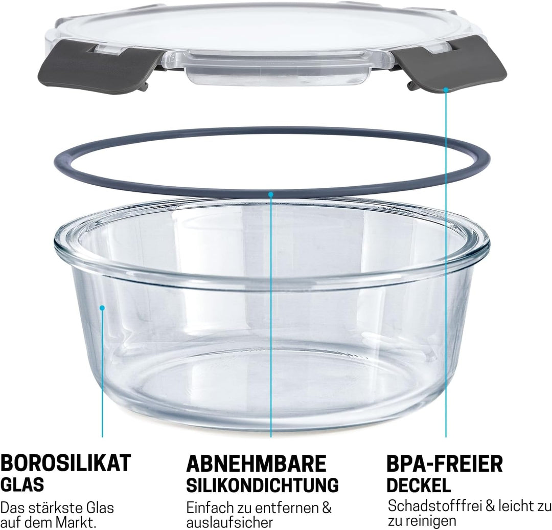 Igluu Meal Prep Container aus Glas – 3er Set Runde Glasbehälter in Verschiedenen Grössen –Lunch Box