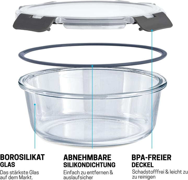 Igluu Meal Prep Container aus Glas – 3er Set Runde Glasbehälter in Verschiedenen Grössen –Lunch Box