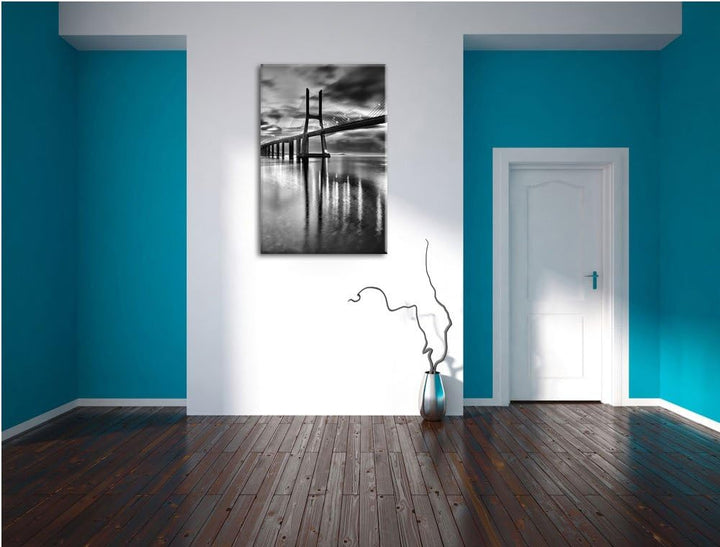 Pixxprint Brücke Lissabon / 100x70cm Leinwandbild bespannt auf Holzrahmen/Wandbild Kunstdruck Dekora