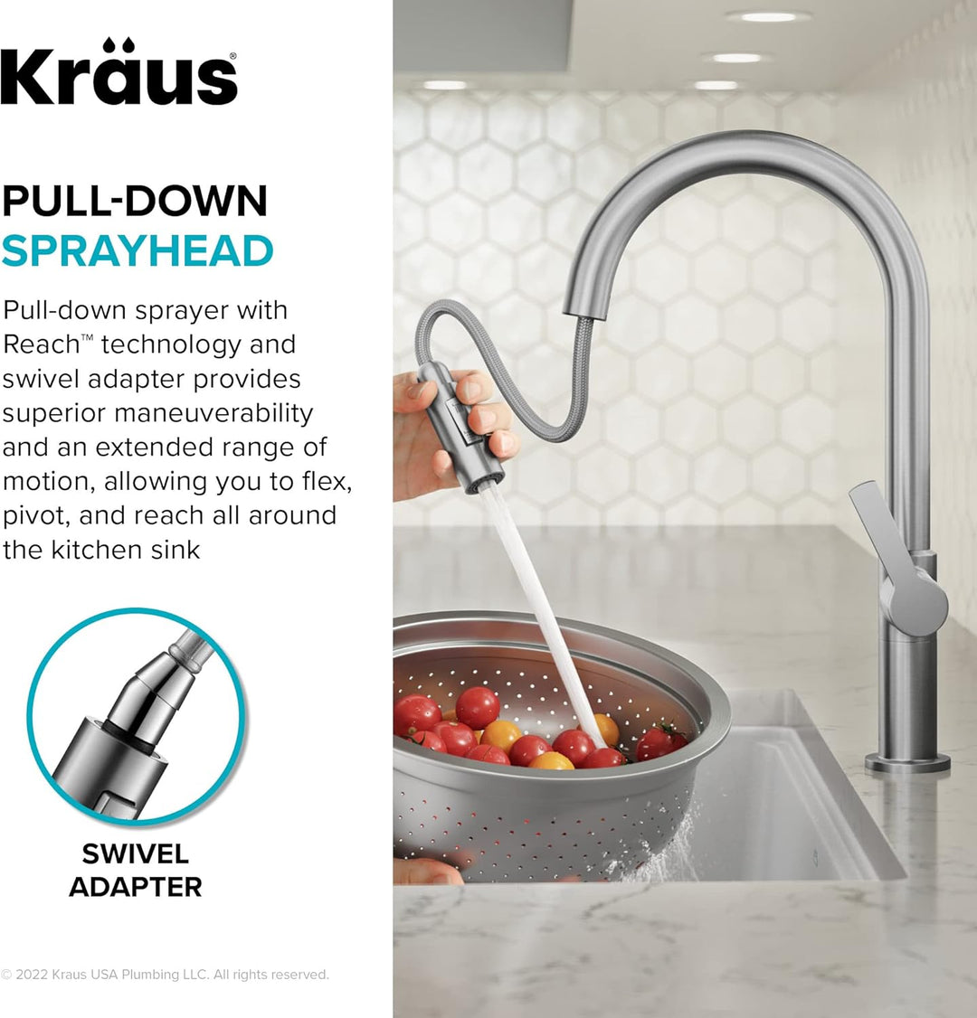 Kraus Oletto KPF-2820CH Einhebel-Küchenarmatur, heunterziehbar, in Chrom Wasserhahn Chrom, Wasserhah