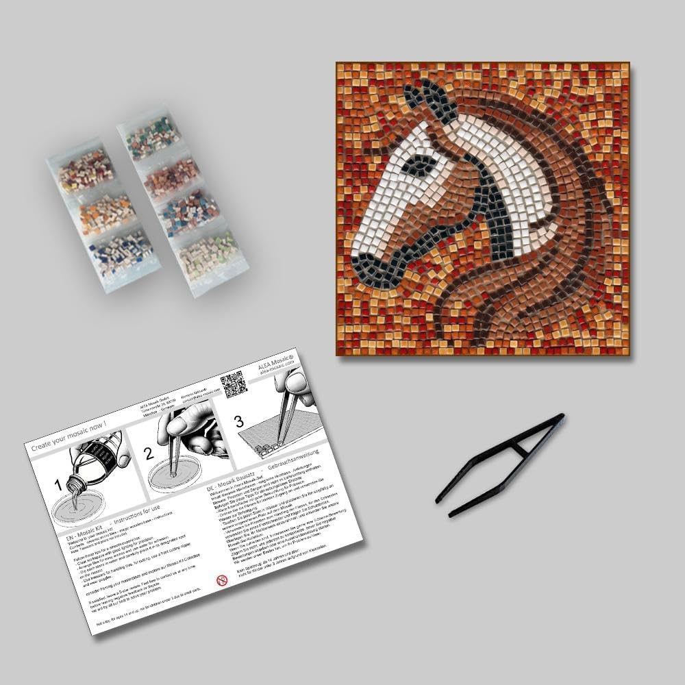 ALEA Mosaic Komplettes handwerkliches Mosaik-Set 20x20 cm Herbstpferd, Herbstpferd