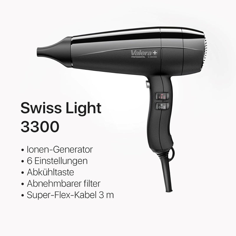 Valera Swiss Light 3300 professioneller Ionen-Haartrockner, leicht und ergonomisch, 1800 Watt, Farbe