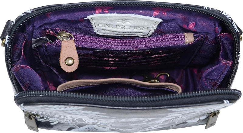 Anuschka Handbemalte Organiser Tasche aus echtem Leder mit Reissverschluss Cleopatra Leopard, Cleopa
