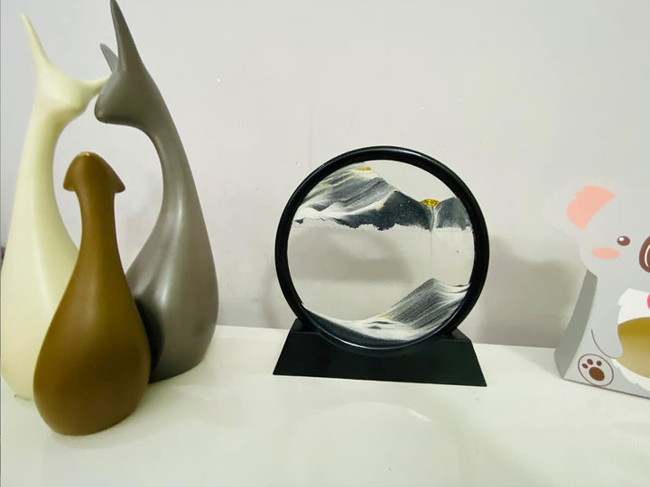 Dynamisch 3D Sandbilder zum Drehen, Fliessende Sandmalerei runder Glas Rahmen, Bewegtes Sandbild Nat