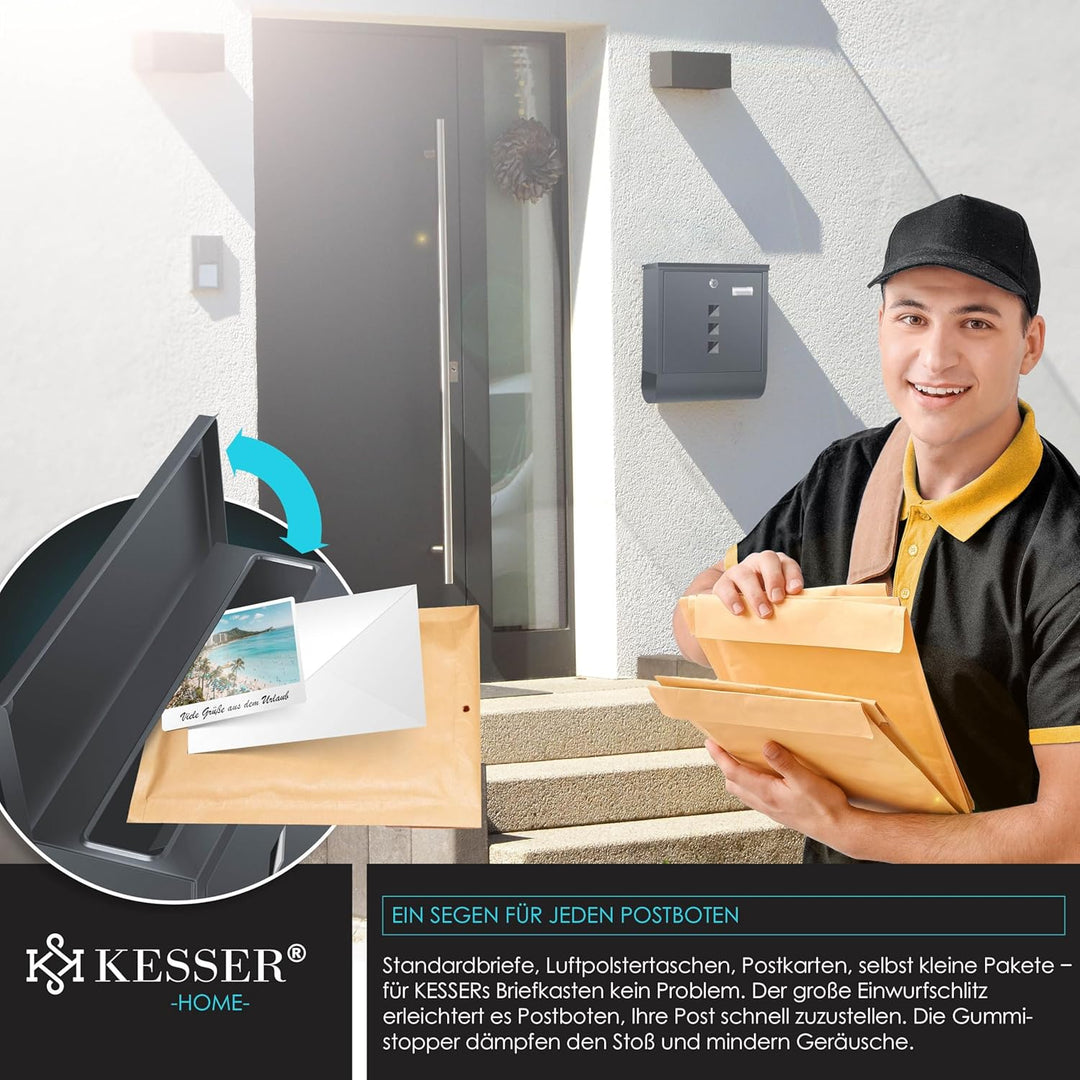 KESSER® Briefkasten Edelstahl mit Zeitungsfach Namensschild, Sichtfenster, gebürstet, 3X Schlüssel a