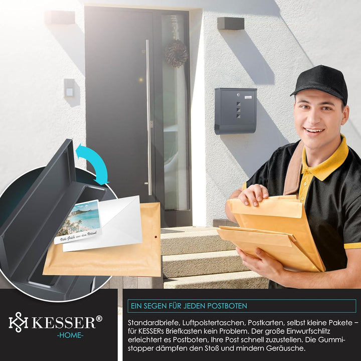 KESSER® Briefkasten Edelstahl mit Zeitungsfach Namensschild, Sichtfenster, gebürstet, 3X Schlüssel a