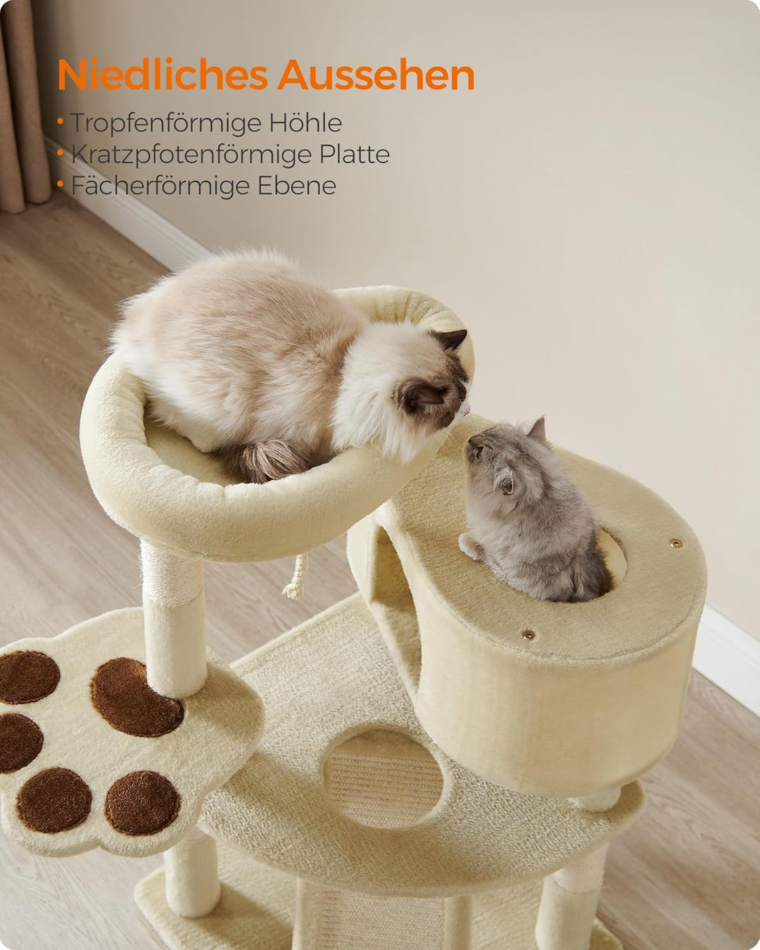 Feandrea Kratzbaum, Katzenbaum niedlich, mit Plattform, Höhle, Kratzrampe, mehrstöckig, Katzenkratzb