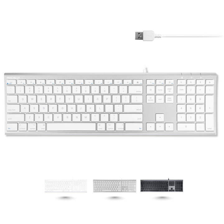 Macally Ultradünne USB-Tastatur mit Kabel, kompatibel mit Apple-Tastatur oder Windows – Tastatur in