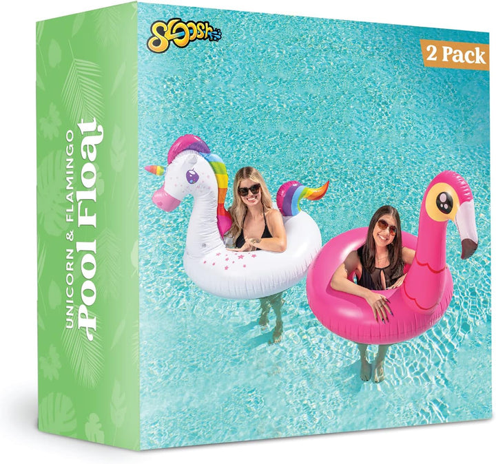 JOYIN 2 Pack Aufblasbare Einhorn und Flamingo Luftmatratze mit Glitzer, Pool Float, Schwimmtier Luft