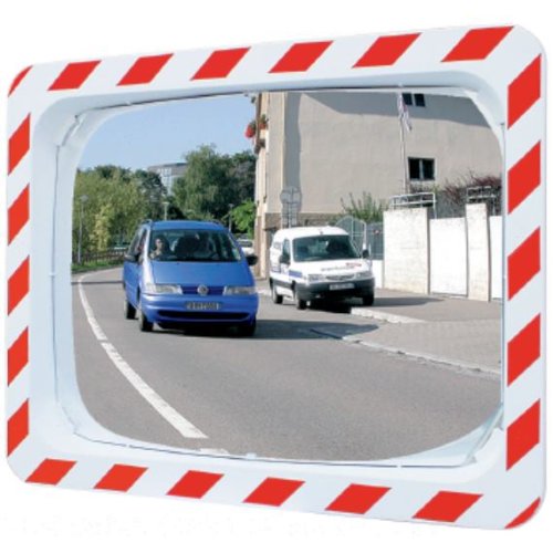Verkehrsspiegel H600xB800mm Kunststoff,rot/weiss f. 2 Richtungen 20m SPL