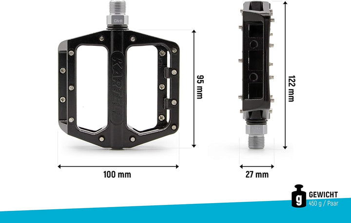 Kartell ® Plattform Mountainbike Pedale aus Aluminium, 9/16“ gehärtete Cro-Mo Achse, industriegelage