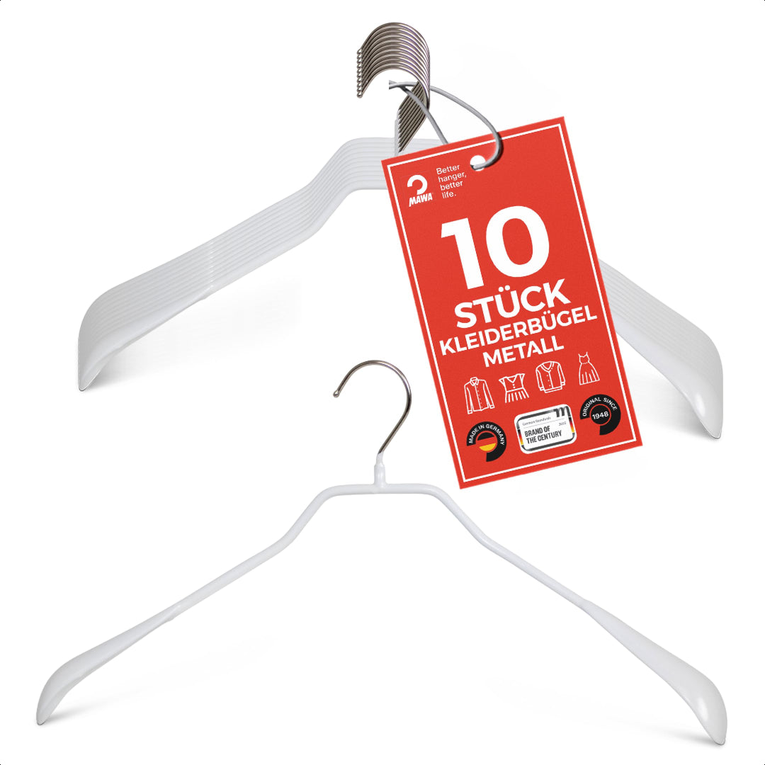 MAWA Kleiderbügel, Set mit 10 körpergeformten Metallkleiderbügeln, ideal für Mäntel, Jacken, Blazer