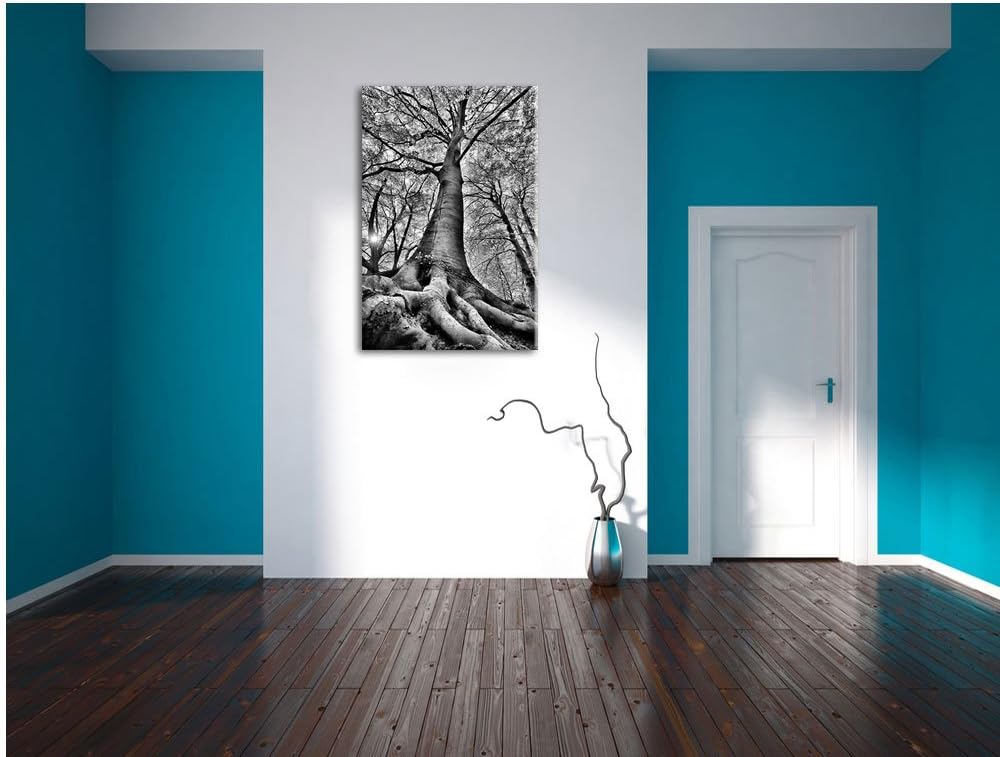 Pixxprint Riesiger Baum im Dschungel / 100x70cm Leinwandbild bespannt auf Holzrahmen/Wandbild Kunstd