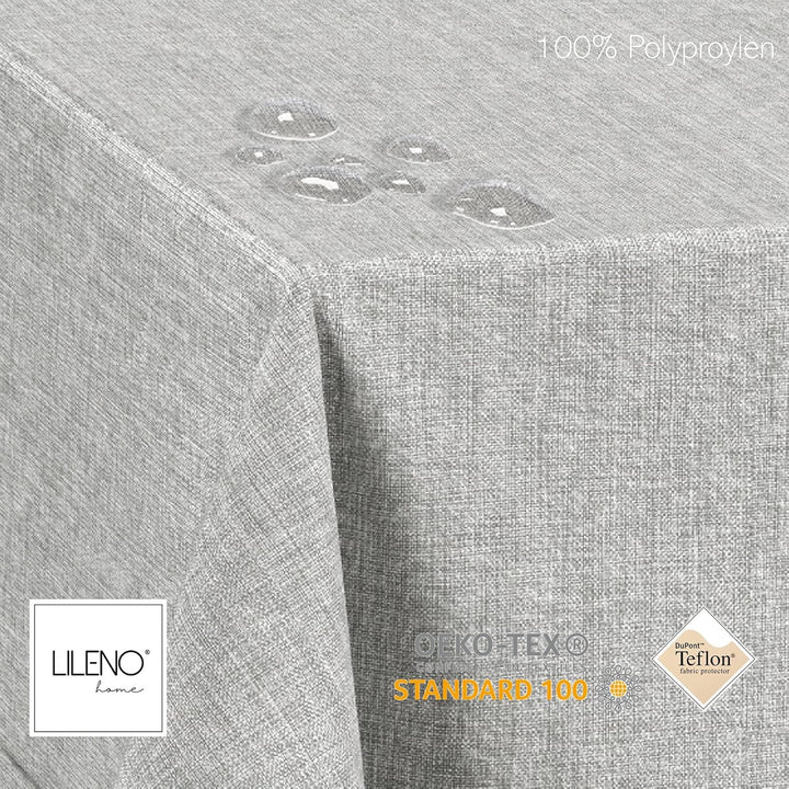 LILENO HOME Tischdecke abwaschbar [110x140cm] in Silber - Gesäumte Polypropylen Gewebe Tischdecke wa