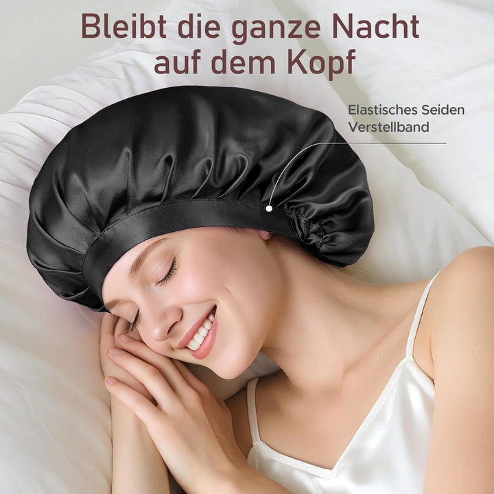 LitBear 22 Momme Seidenhaube zum Schlafen - Schlafmütze aus 100% Maulbeerseide, 100% Silk Bonnet mit