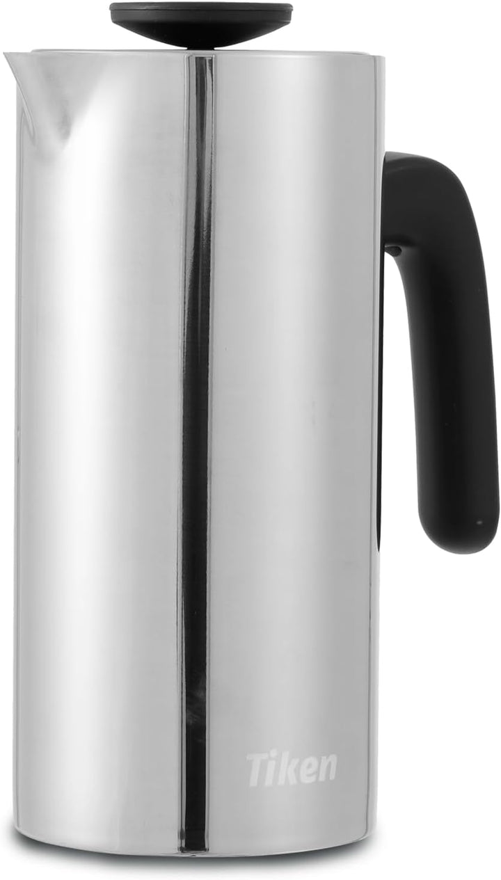 Tiken 1L French Press Edelstahl Double-Wall Vakuum Thermo Kaffeebereite Spülmaschinenfest Silver, Si