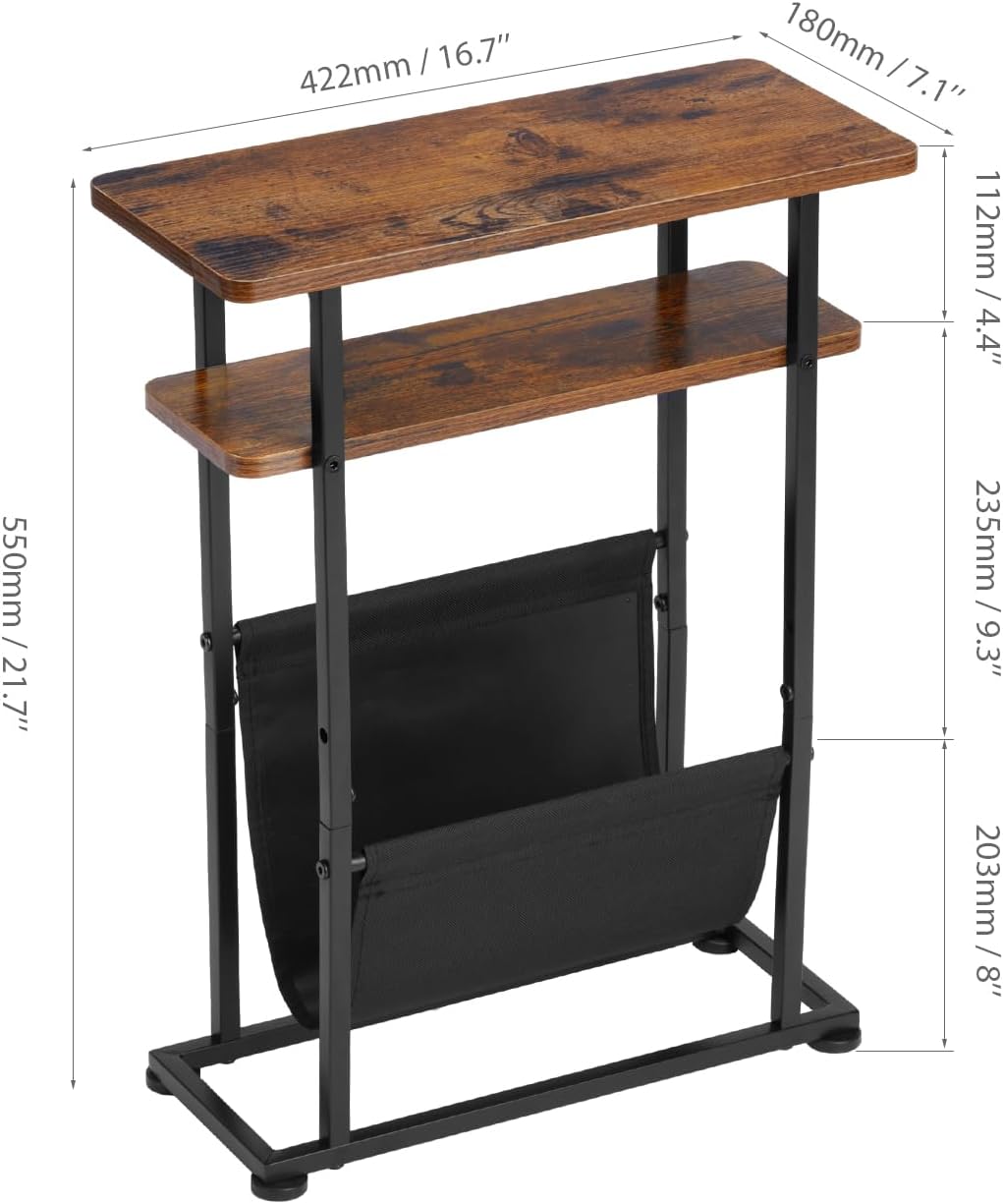 Kleiner Beistelltisch für kleine Räume, Schlanker Couchtisch mit Zeitschriftenhalter - 2 in 1 Schmal