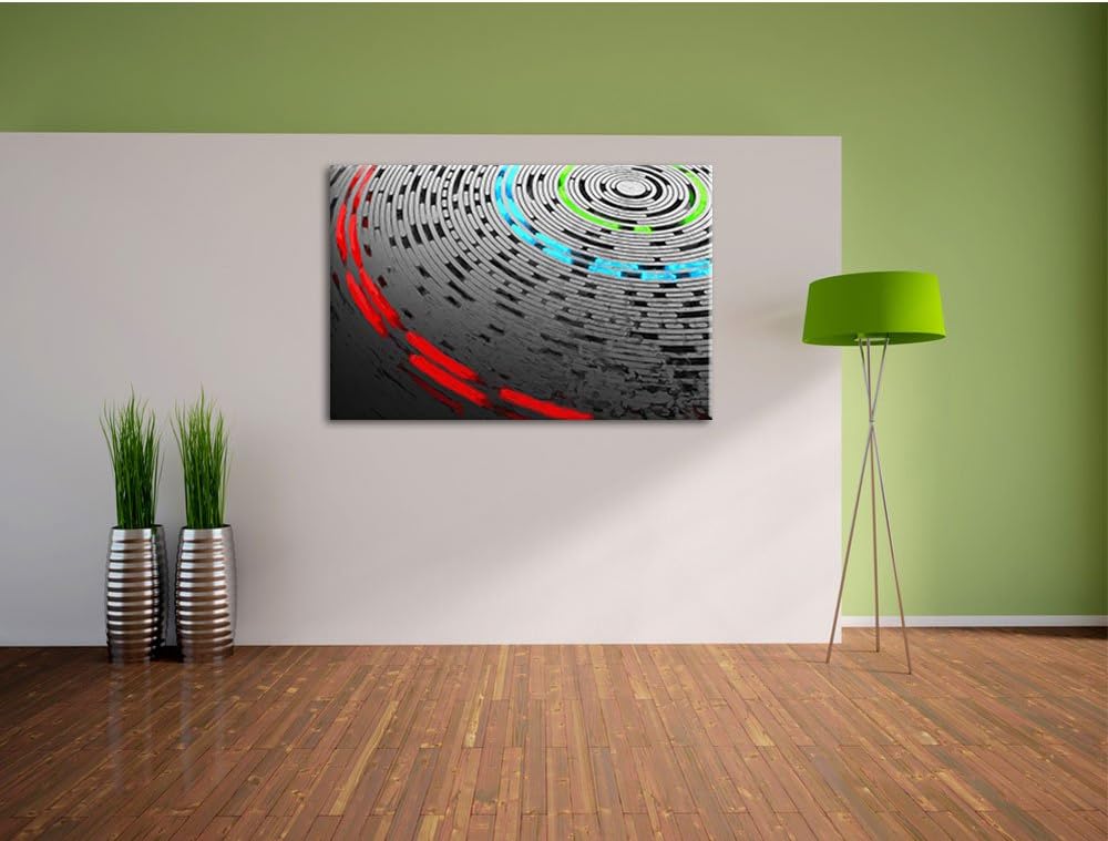 Pixxprint Abstrakte Schallplatte, Love Music Pinsel Effekt, Format: 100x70 auf Leinwand, XXL riesige