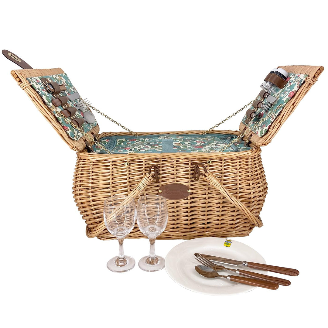 Les Jardins de la Comtesse - Picknickkorb Giverny – 2 Personen – Grün – komplett mit Kühlfach – Gesc