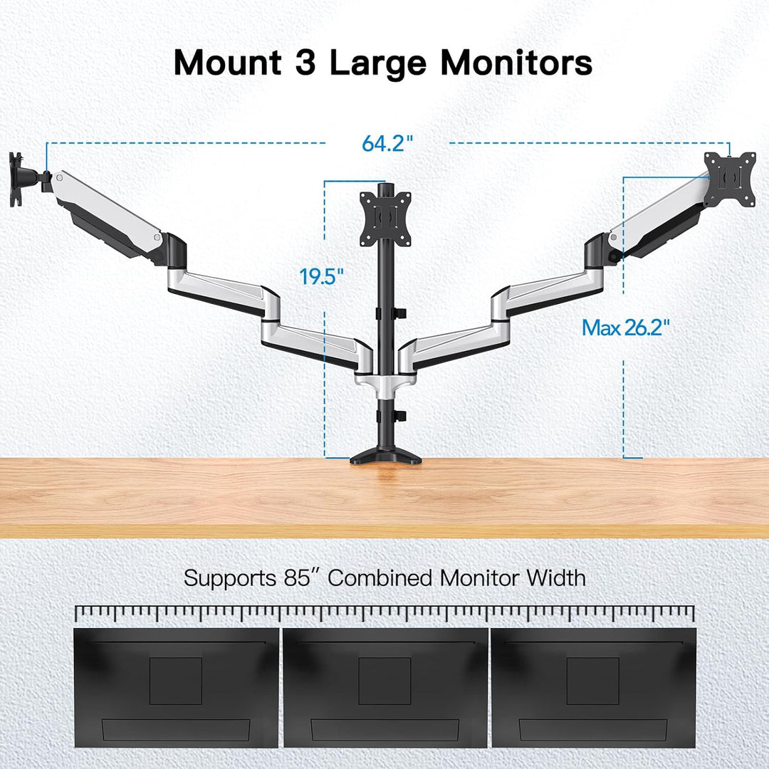 HUANUO Monitor Halterung 3 Monitore für 17-32 Zoll Bildschirme, Bildschirmhalterung 3 Monitore Höhen
