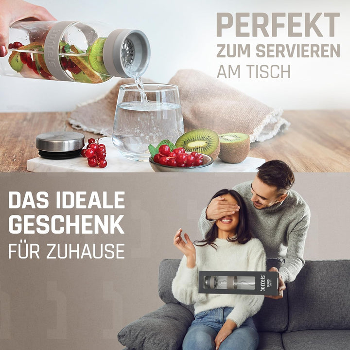 boddels Glaskaraffe mit Deckel und Sieb 1.100ml, rutschfester Griff, Glaskaraffe mit Fruchteinsatz,