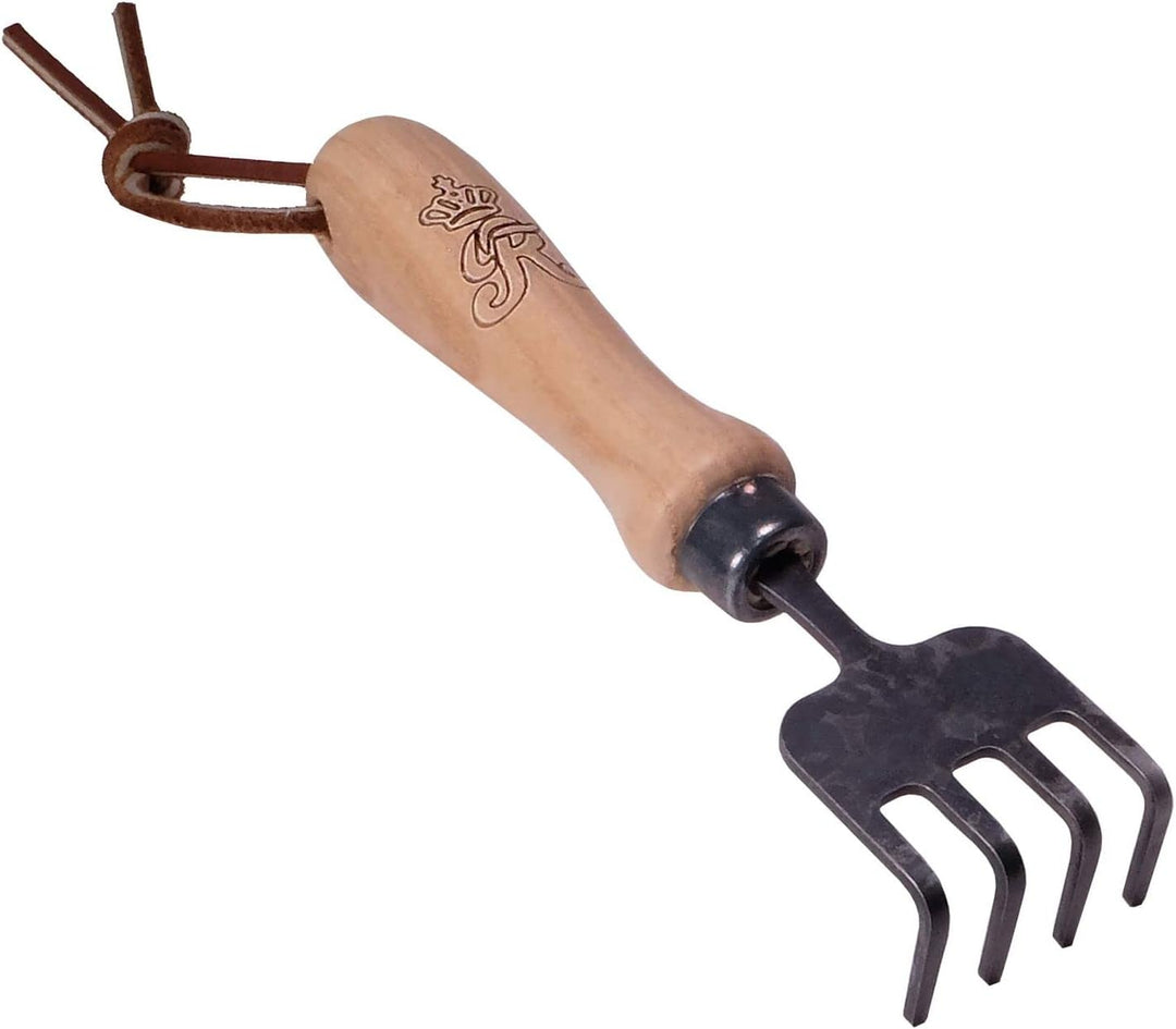 SHW-FIRE Bonsai Handrechen für den Garten - Handgeschmiedeter Stahl mit praktischem Holzgriff. Ideal